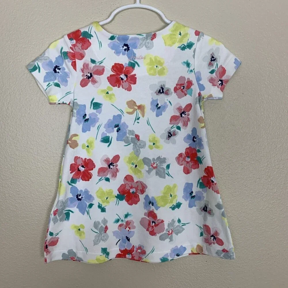 Joules Short Sleeve Knit Dress Floral White Colorful Preppy Girls 9-12 Months - Picture 4 of 13